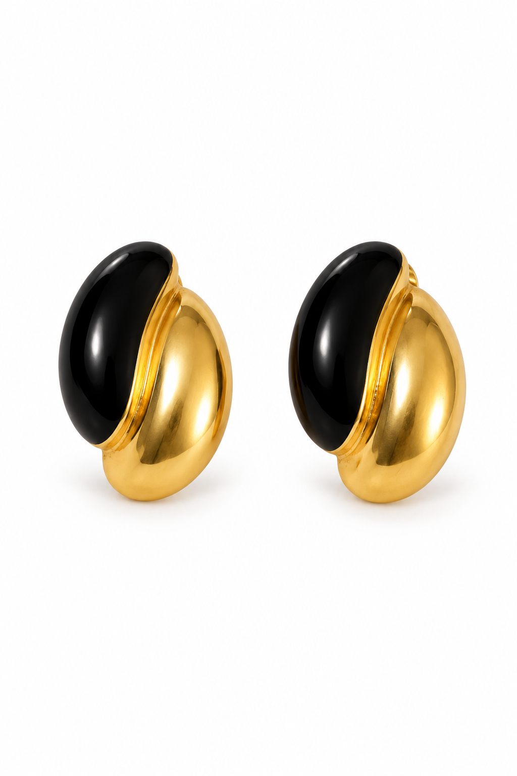 Vintage 1980s Romantic Silhouette Curved Two-Tone Black/Gold Clip-On Earrings