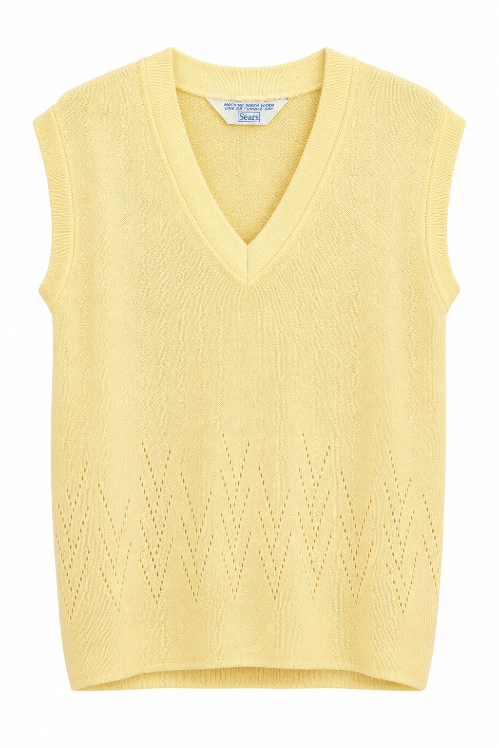 Vintage Sears Pastel Yellow Sweater Vest | 1980s Cottagecore Knit Pullover | Size Small