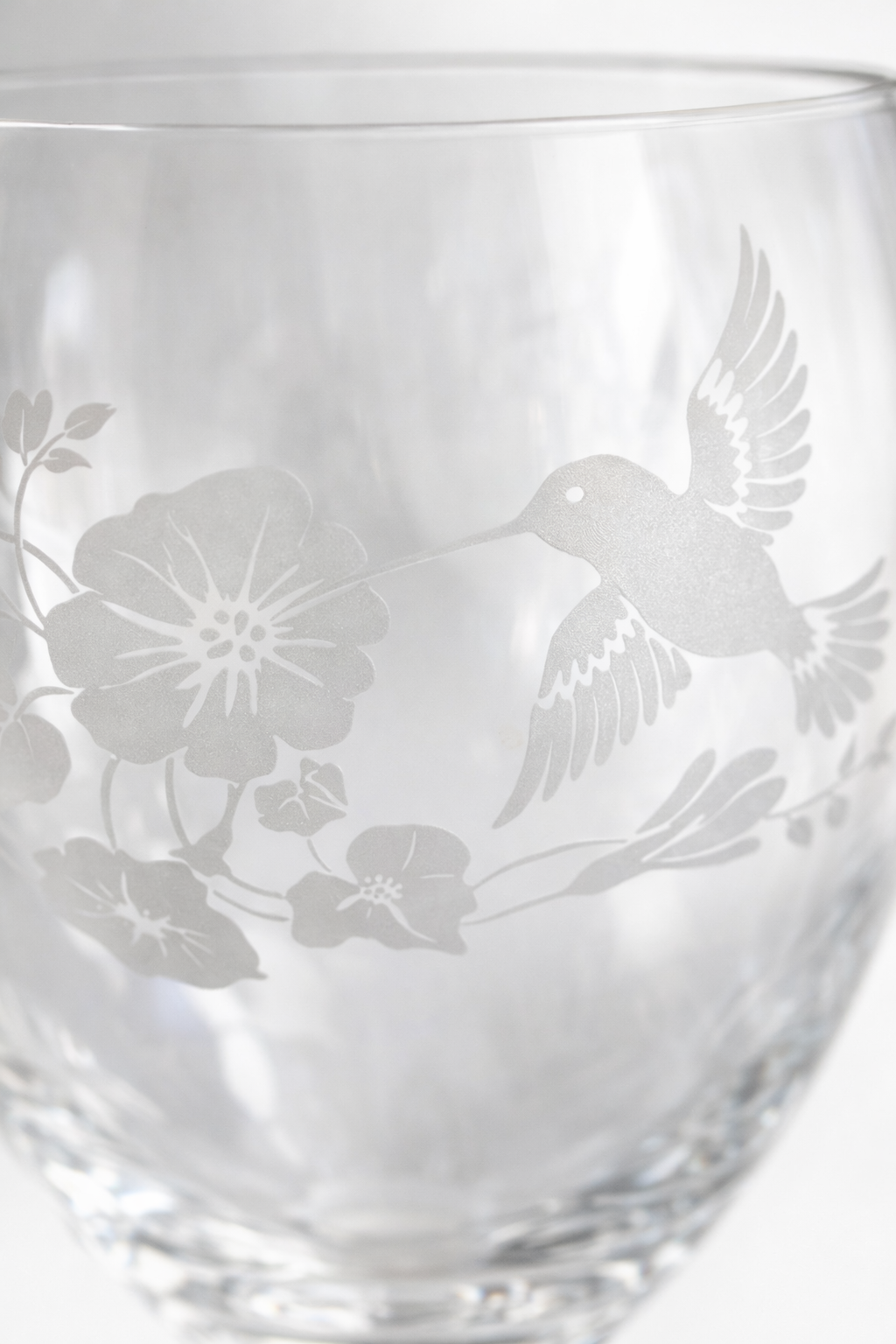 Vintage 1980s Avon Lead Crystal Wine Glass Set (4) | Hummingbird Floral Etched, Frosted Satin Stem, French Crystal