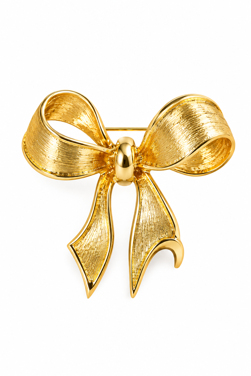 Vintage 1980s Gold Tone Ribbon Bow Brooch Pin | Feminine Statement Jewelry