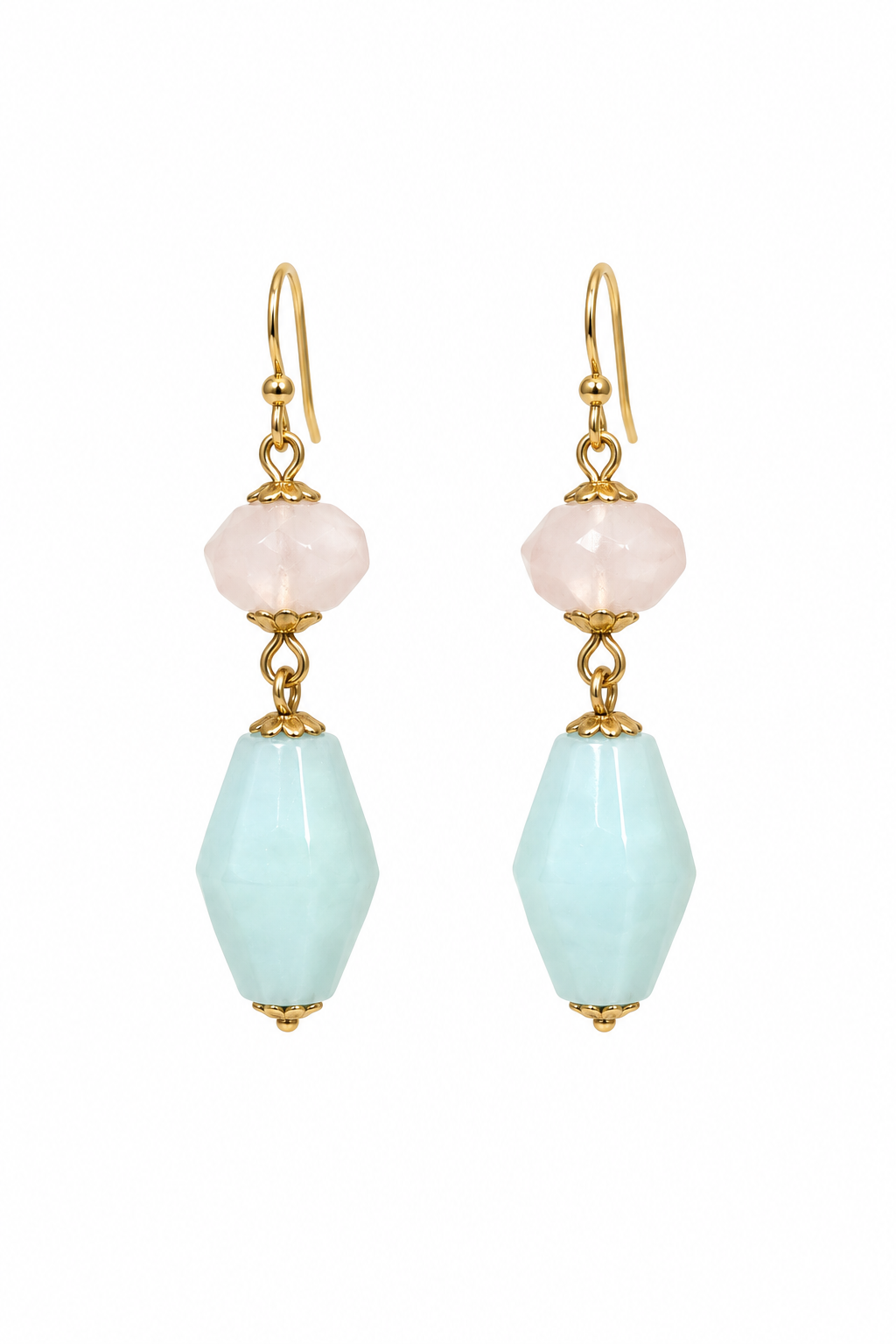 Pastel Pink & Blue Faceted Bead Gold-Tone Dangle Earrings