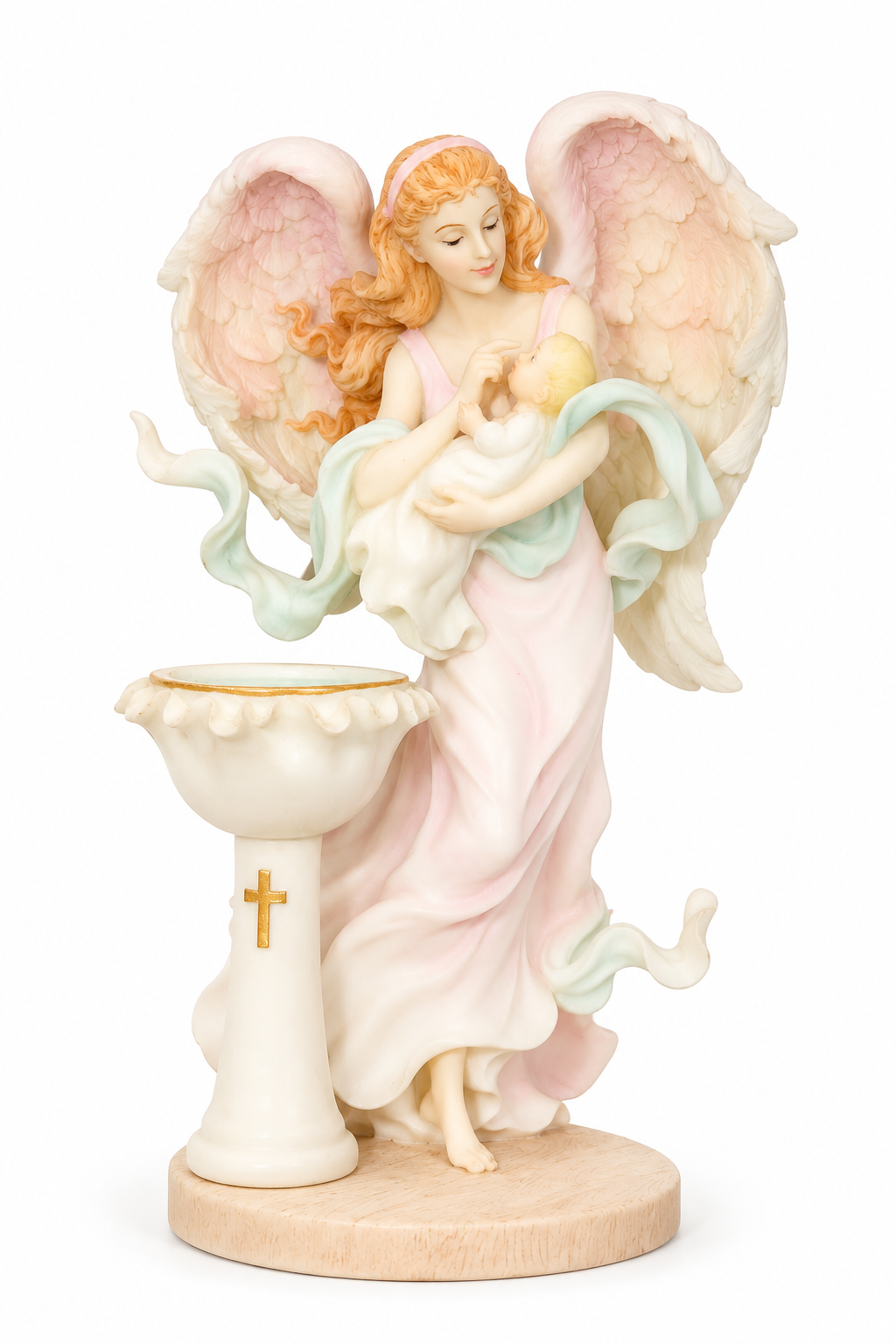 Vintage 2000s Seraphim Classics “Christening Angel” Figurine | Angel Holding Baby by Baptism Font | Religious decor