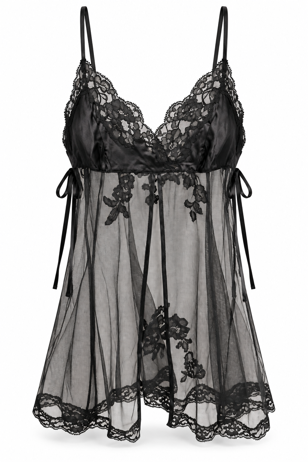 VS Black Sheer Lace Babydoll Lingerie Top | Size Medium