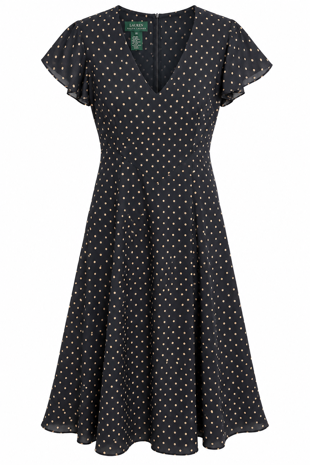 Lauren Ralph Lauren 100% Silk Black Polka Dot Midi Dress – Size 10