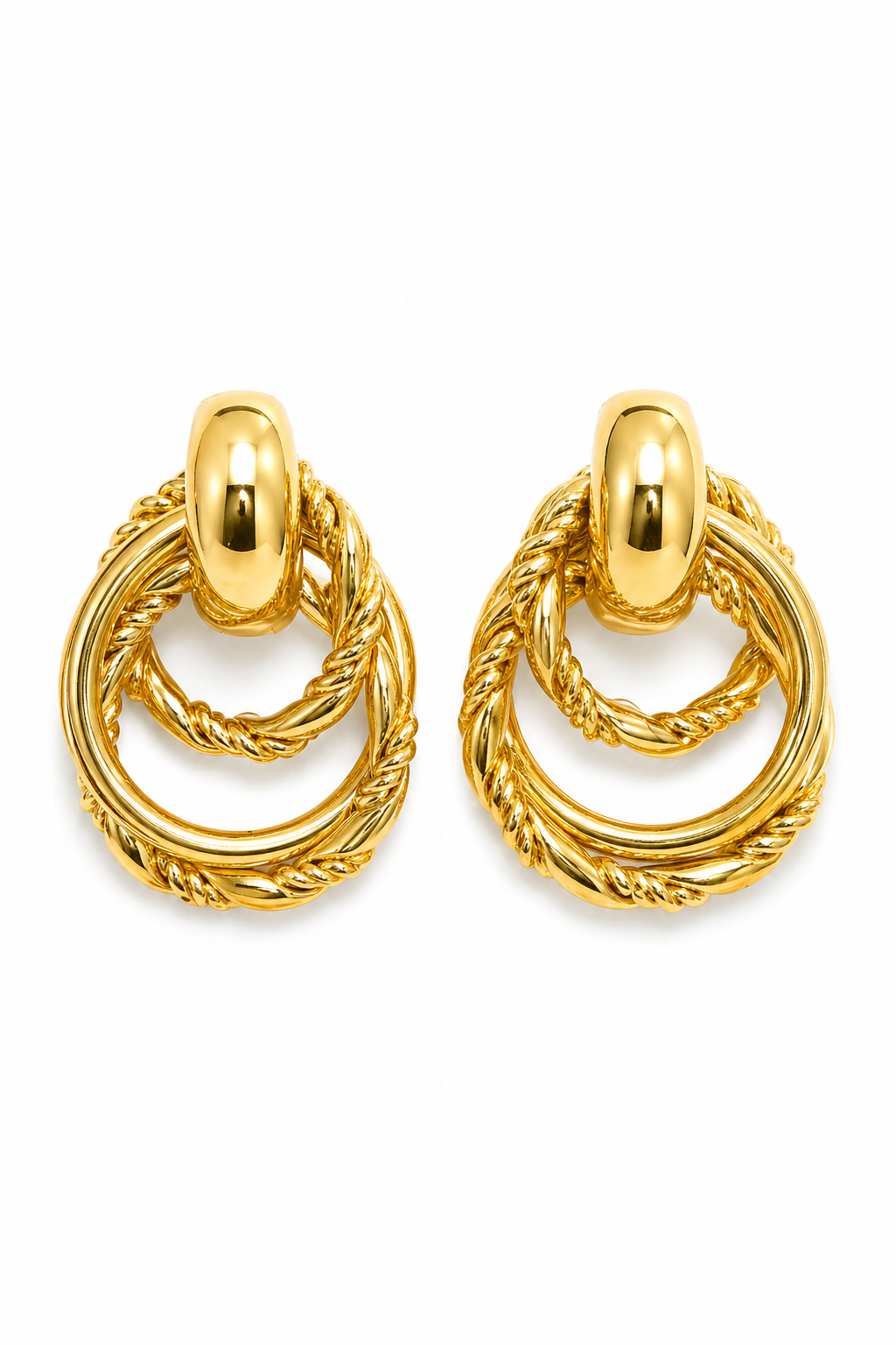 Vintage 1980s Gold-Tone Twisted Rope Statement Earrings | Screw Back Stud Earrings