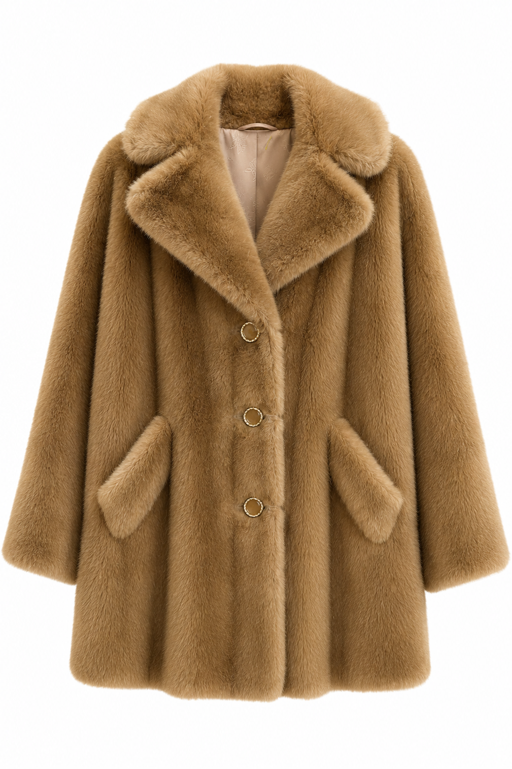 Pristine 1960s–70s Minçara by Russell Taylor Luxury Faux Mink Coat Camel French Style Floral Jacquard Lined M/L
