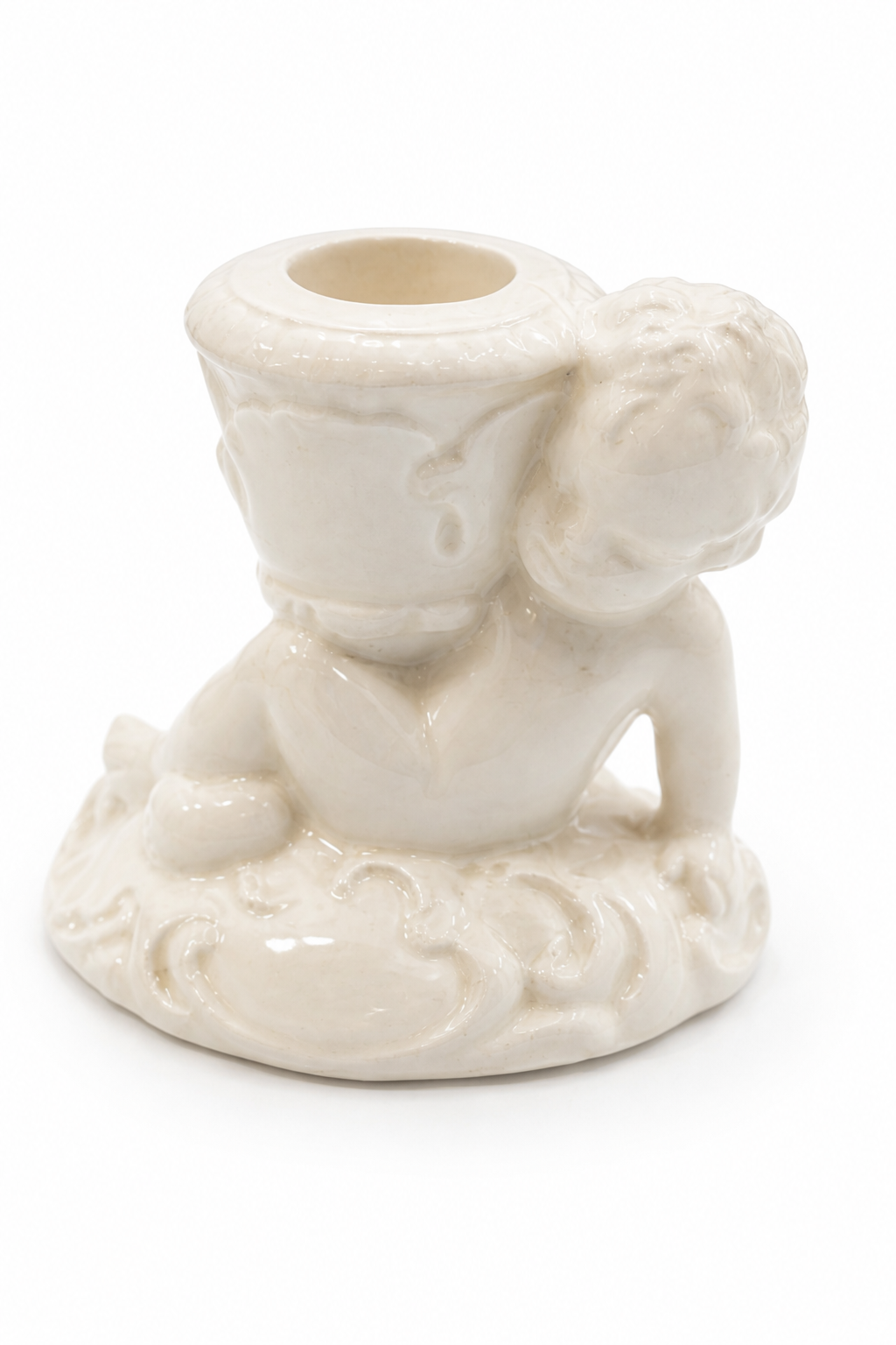 Vintage 1950s German Cherub Candle Holders | Set of 2 Porcelain Angel Candlesticks