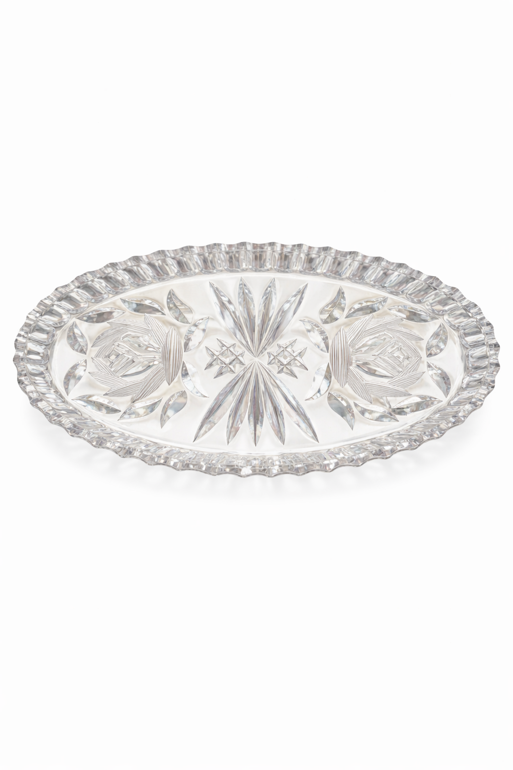 Vintage Cut Glass Vanity Tray | Elegant Oval Crystal-Style Dish