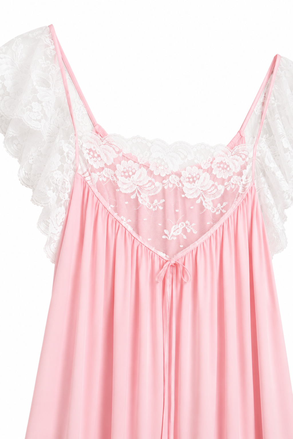Vintage Miss Elaine Pink Lace Nightgown | 1970s Romantic Flutter Sleeve Maxi Gown | Union Made (M)