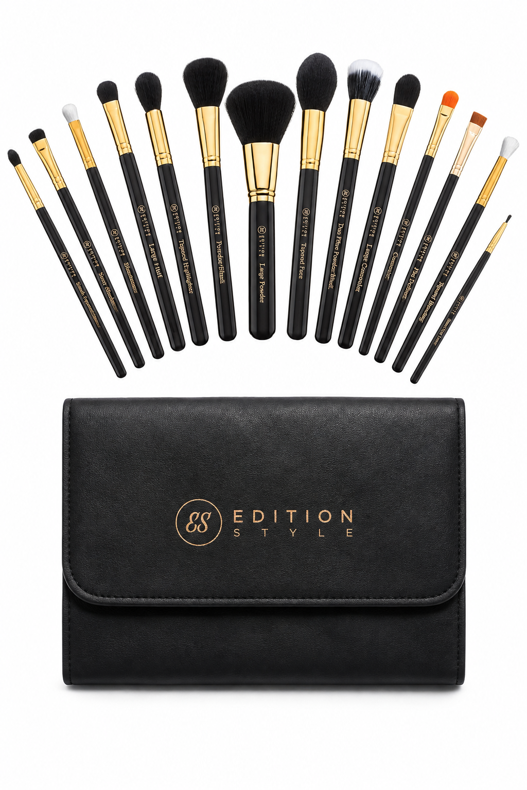 Editionstyles 15-Piece Professional Makeup Brush Set with Luxury Travel Case – Black & Gold