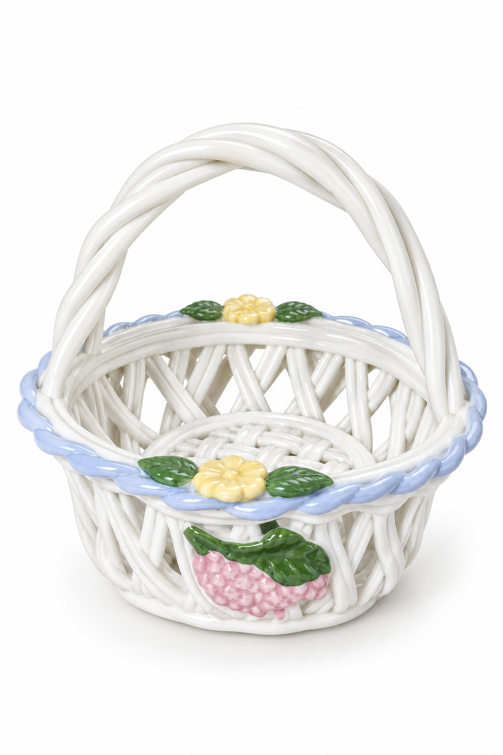 Vintage 1950s–1970s Italian Style Openwork Ceramic Basket Trinket Dish