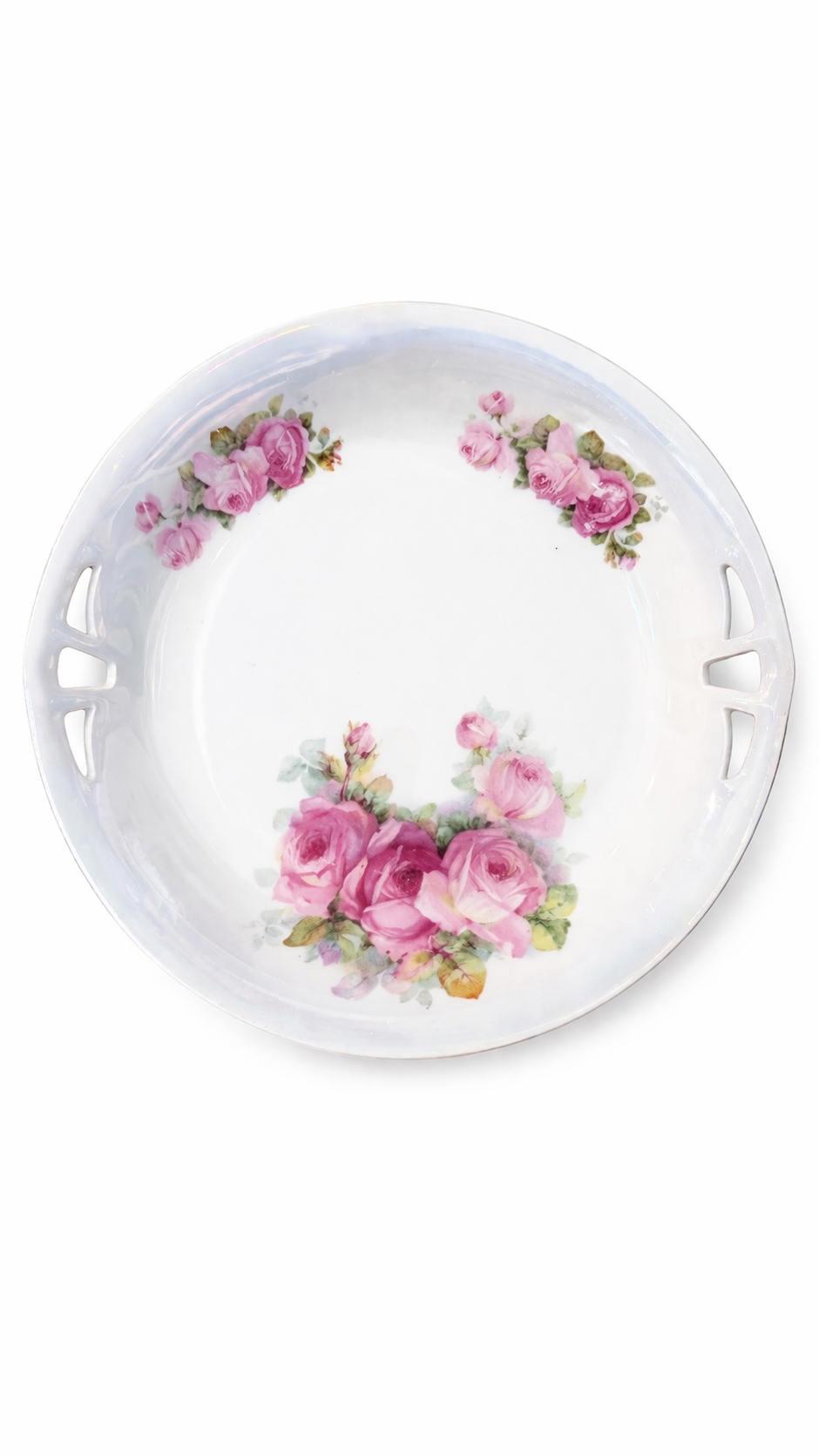 Antique 1920s Silesia Germany Hand-Painted Rose Plate | Decorative Porcelain Tray