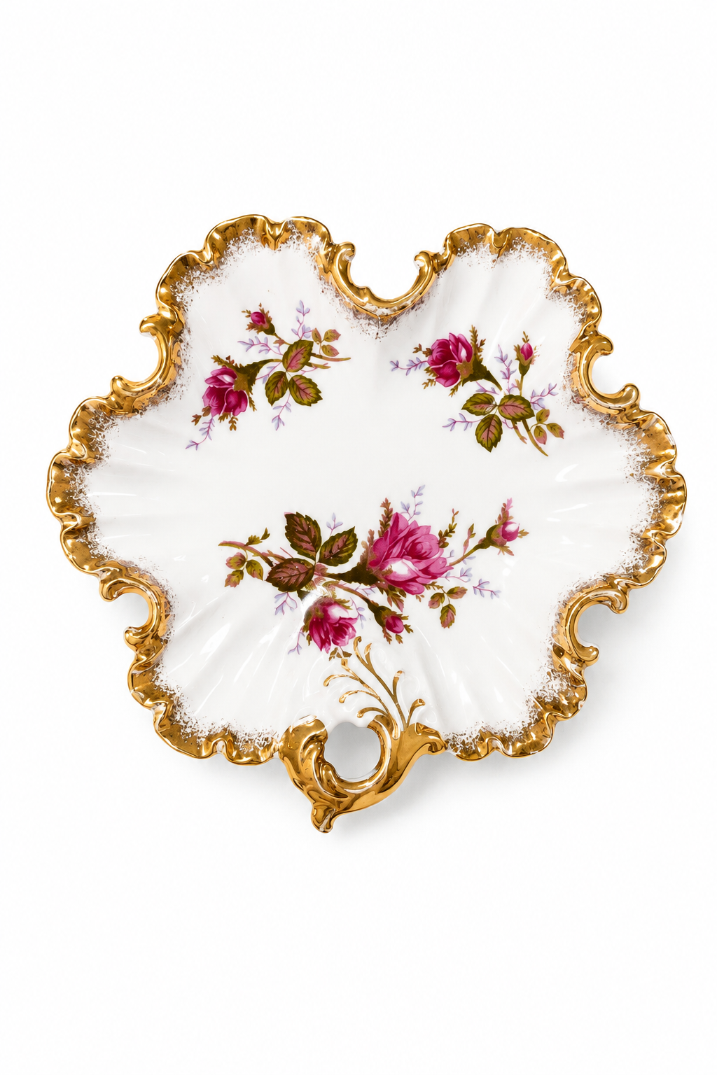 Vintage Marco Fine China Porcelain Rose Trinket Dish | Ornate Gold Trim – 1950s–1960s