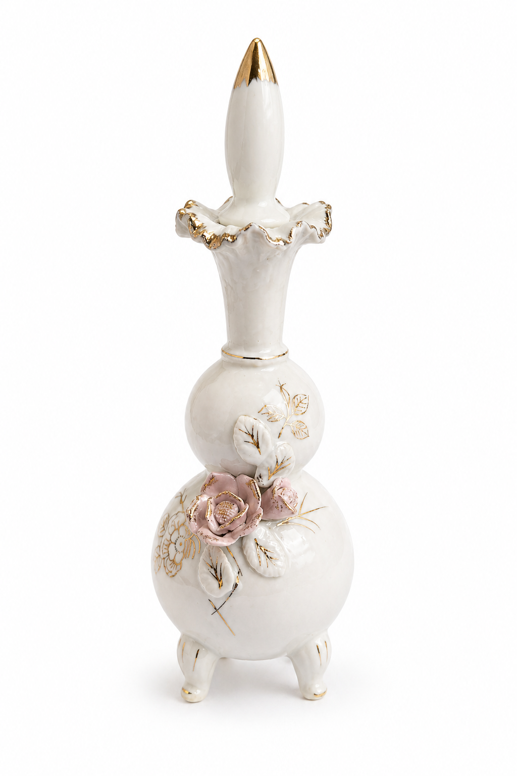 Vintage 1950s THAMES Hand-Painted Porcelain Perfume Bottle | Made in Japan | Floral Vanity Décor