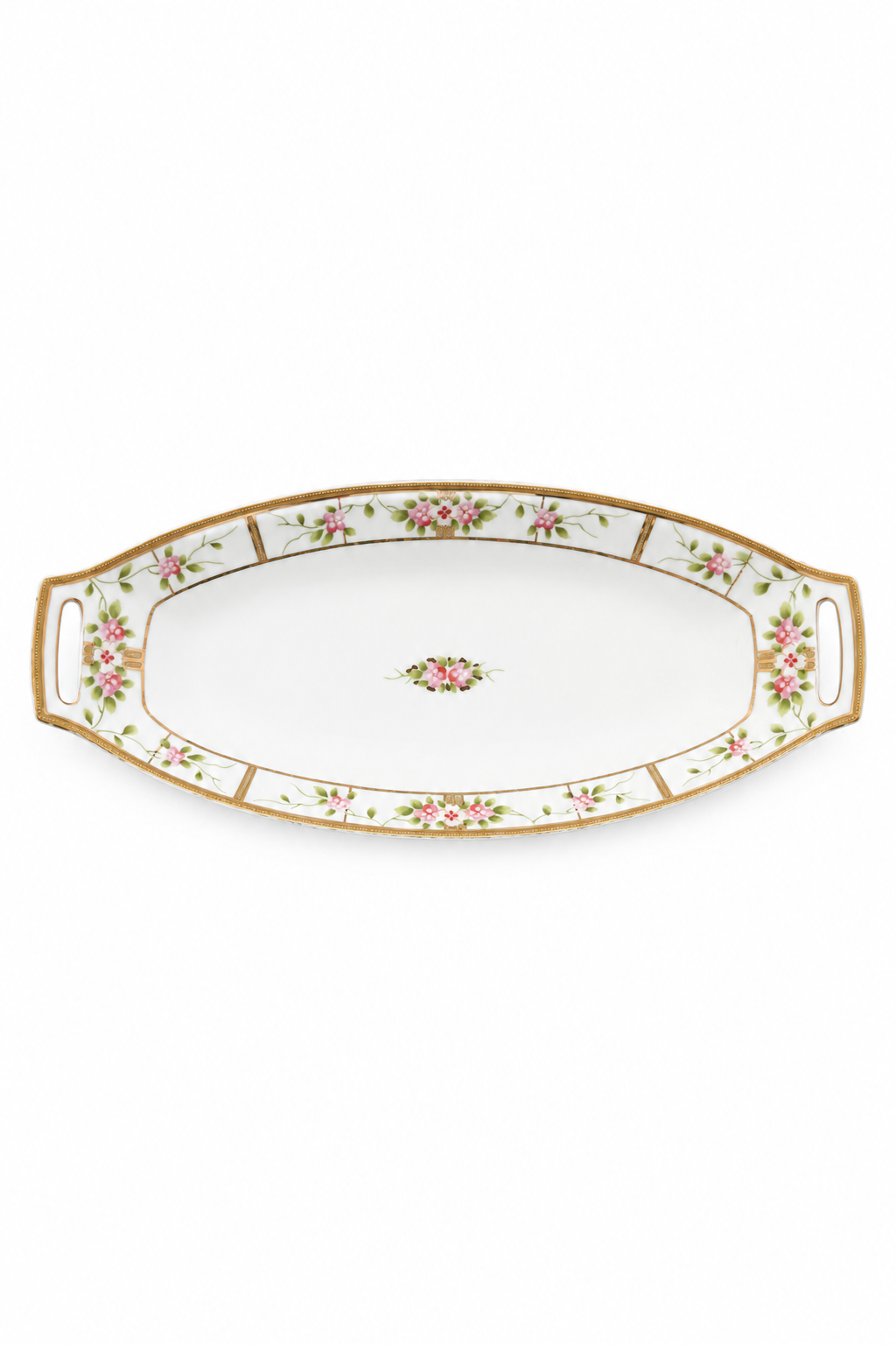Antique Hand-Painted Nippon Porcelain Oblong Serving Bowl | 1891–1921 | Floral & Gold Gilt
