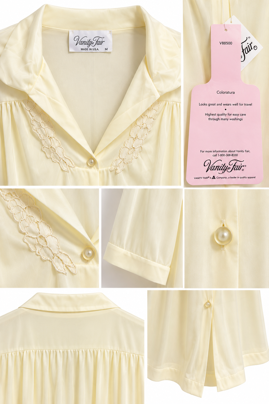 Vintage 1960s Vanity Fair NWT Pale Lemon Nylon Button Front Robe Nightgown | Size M