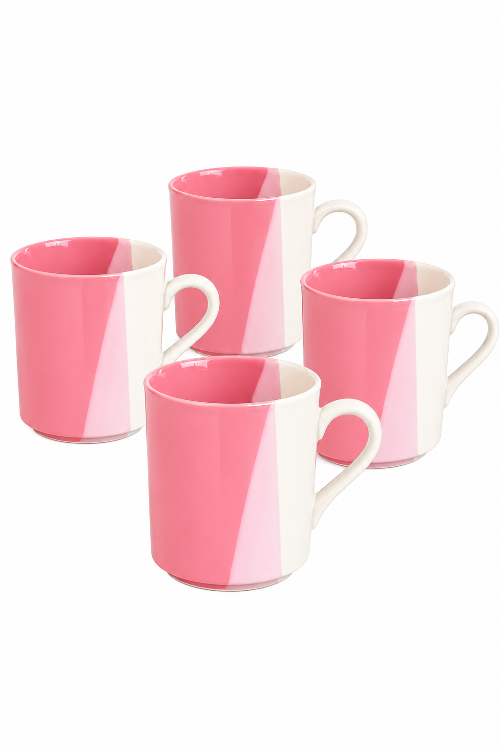 Vintage 1970s Pink & White Color Block Ceramic Mugs – Set of 4 Made in Japan