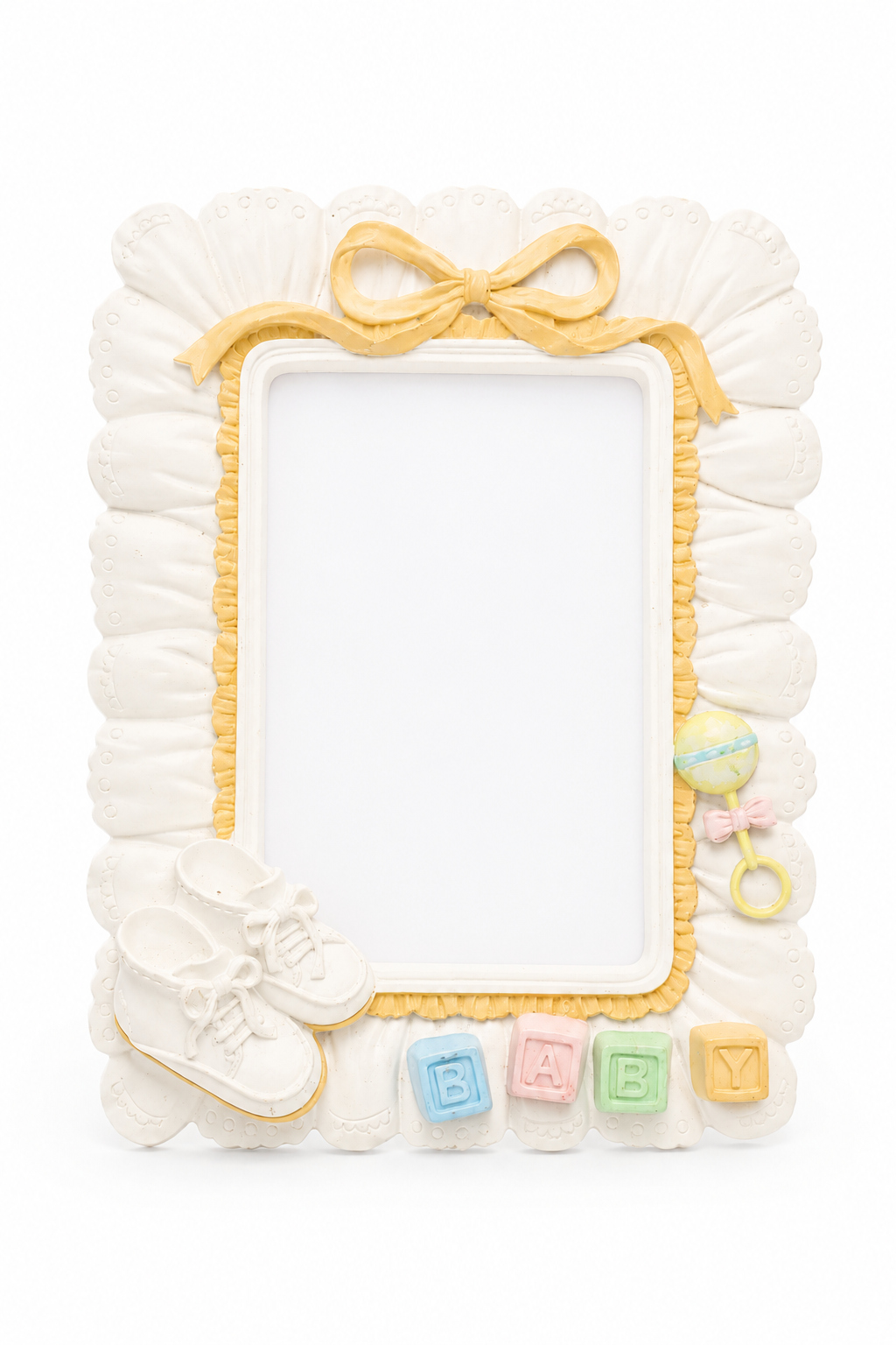 Vintage Baby Picture Frame | Nursery Photo Frame with Baby Shoes, Rattle & ABC Blocks | Holds 3” x 4.5” Photo