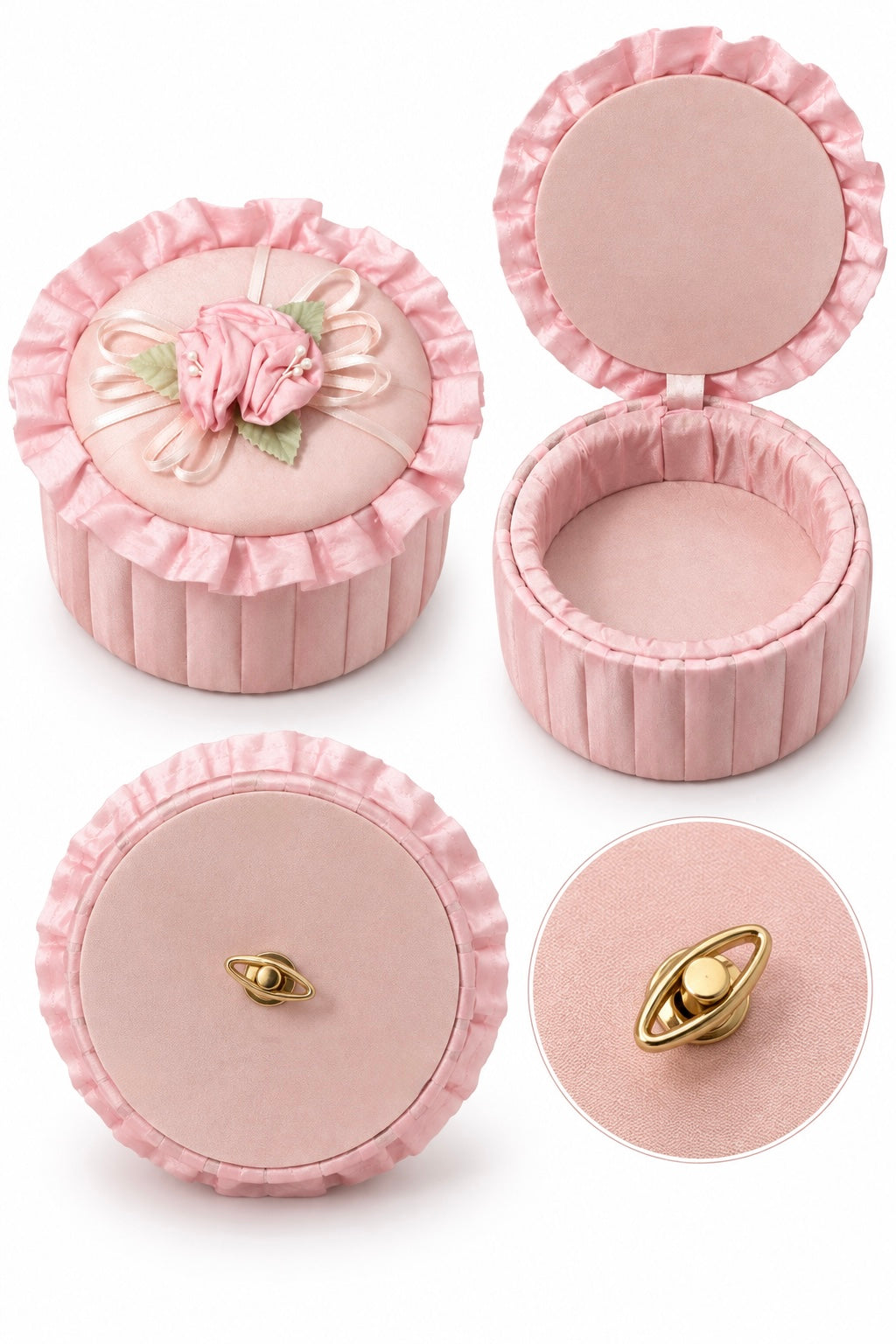 Vintage Pink Satin Musical Trinket Box | Rose & Ruffle Jewelry Box