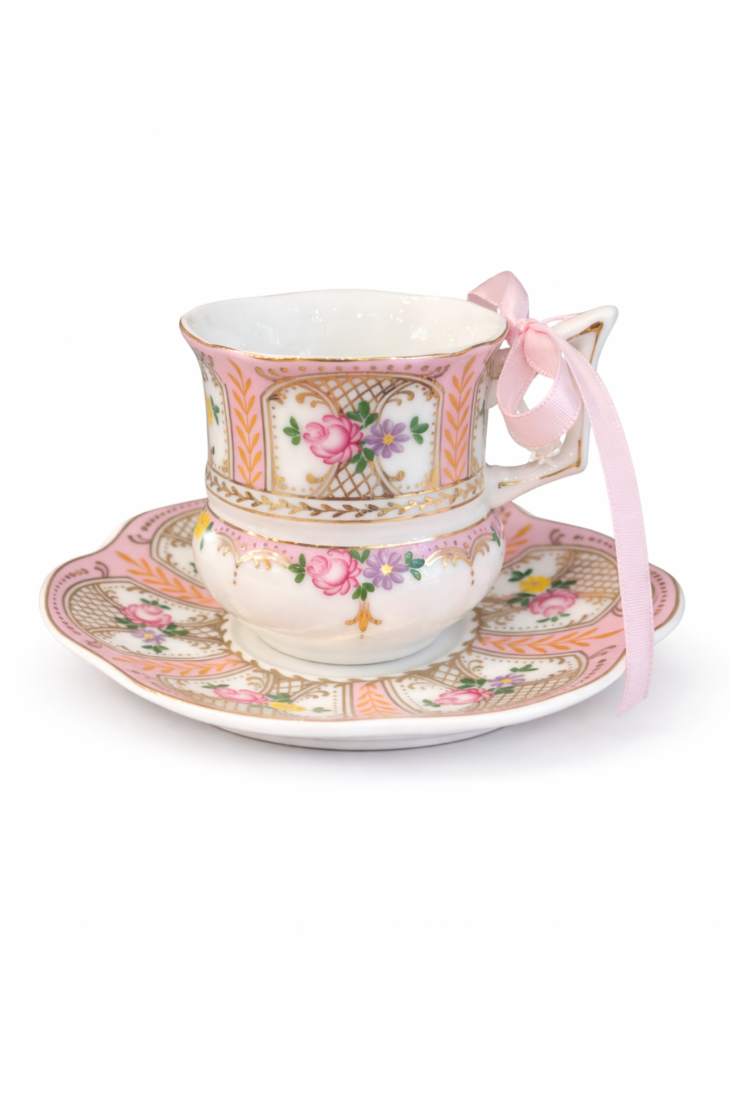 Royal Porcelain Pink Floral Coffee Cup & Saucer | Vintage-Inspired Romantic Tea Set