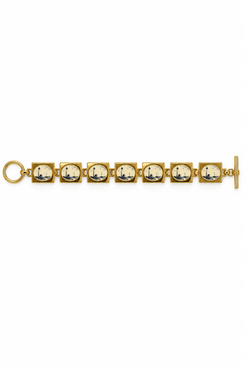 Vintage 1980s Barlow Nautical Lighthouse Gold-Tone Toggle Link Bracelet