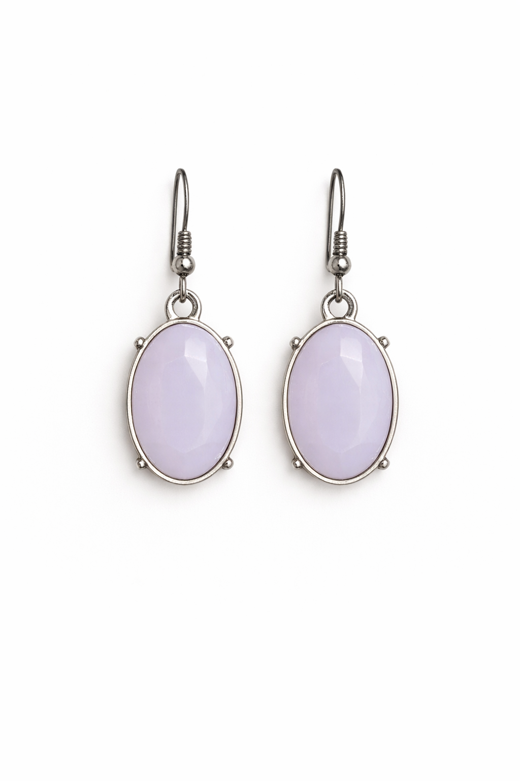 Silver-Tone Lavender Oval Drop Earrings | Pastel Faceted Stone Design