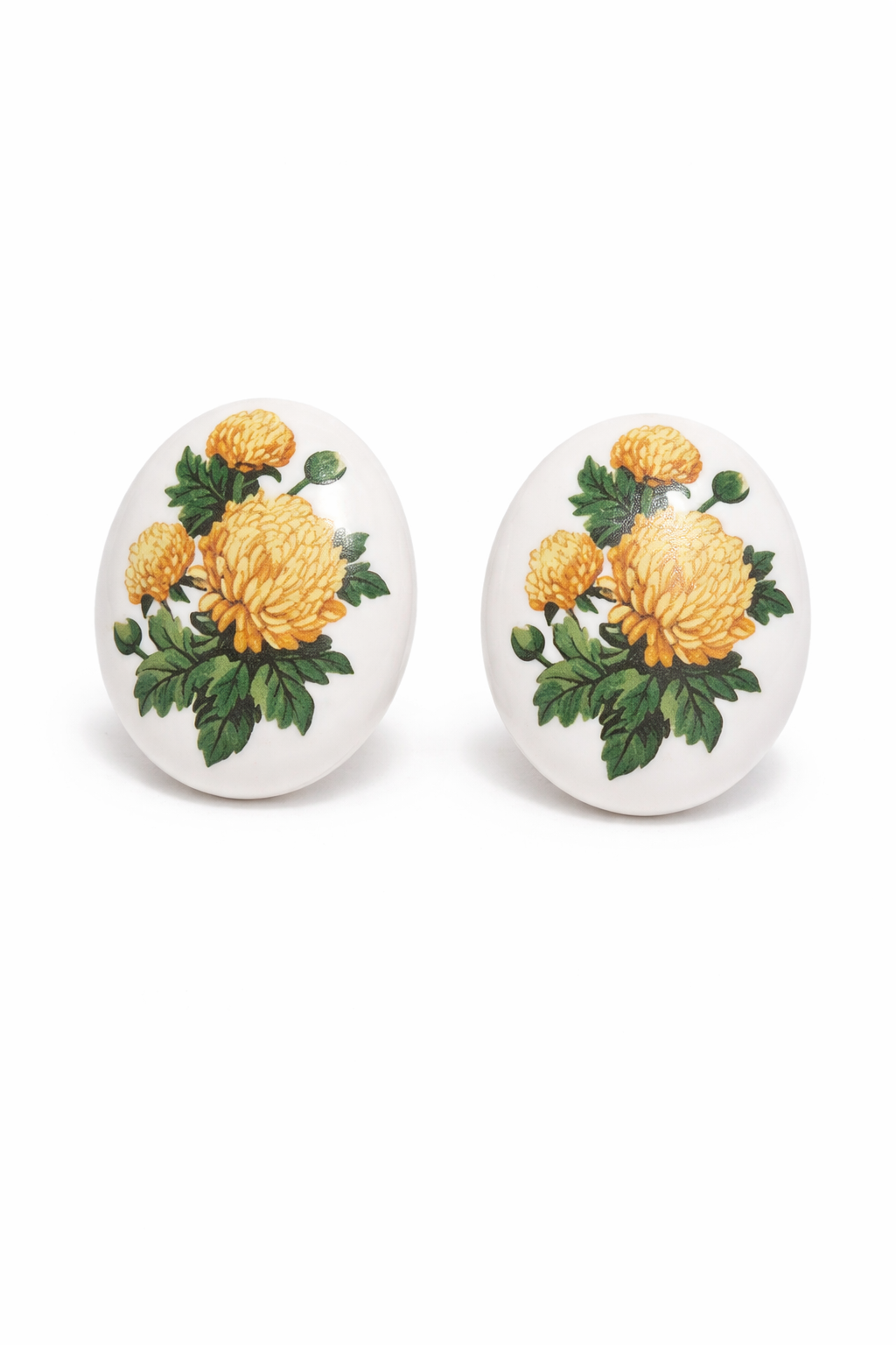 Vintage Floral Oval Earrings – Yellow Blossom Design, 1970s/1980s Inspired