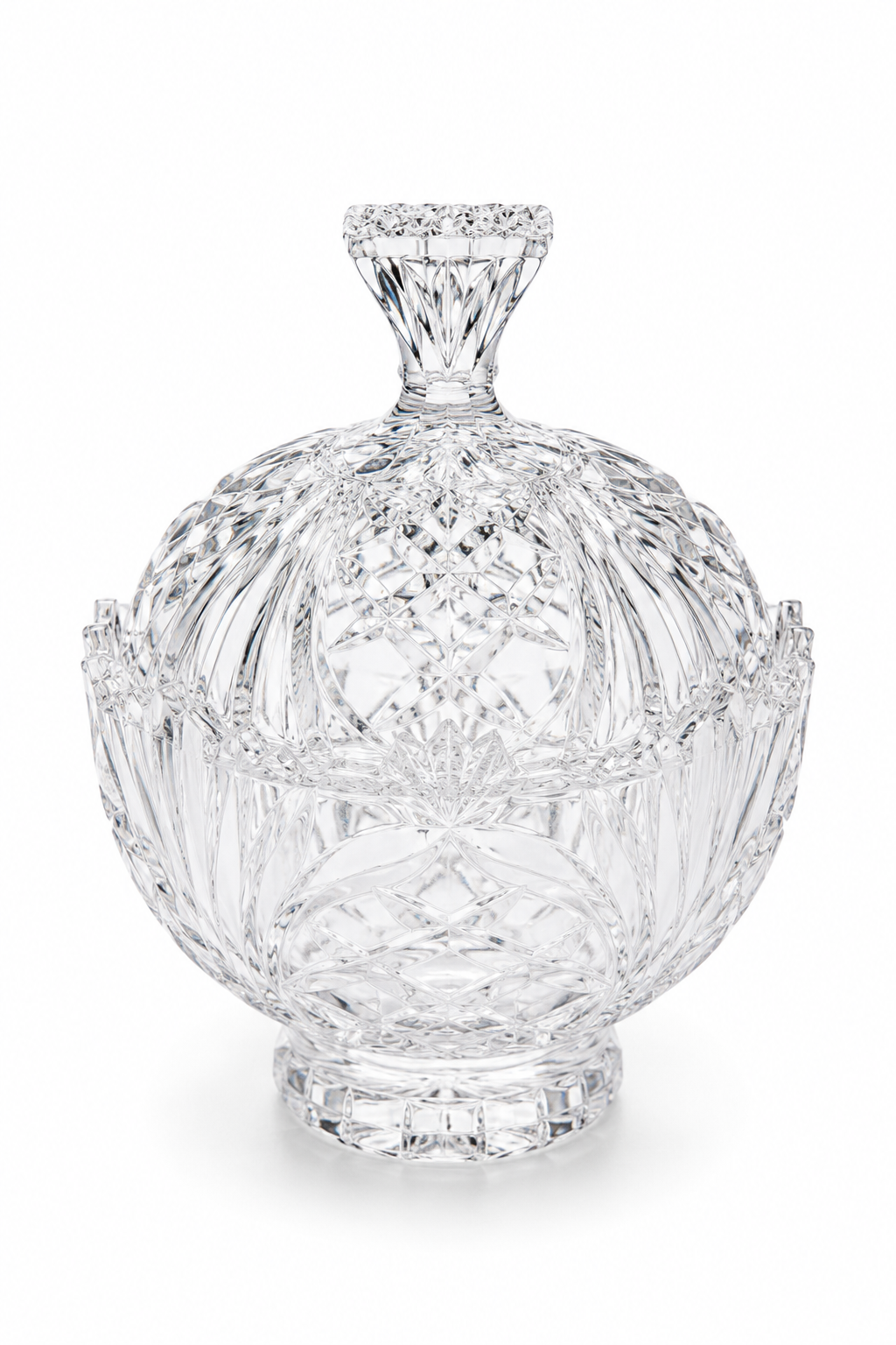 1990’s vintage 24% lead cut crystal covered candy dish by Fifth Avenue Crystal Ltd