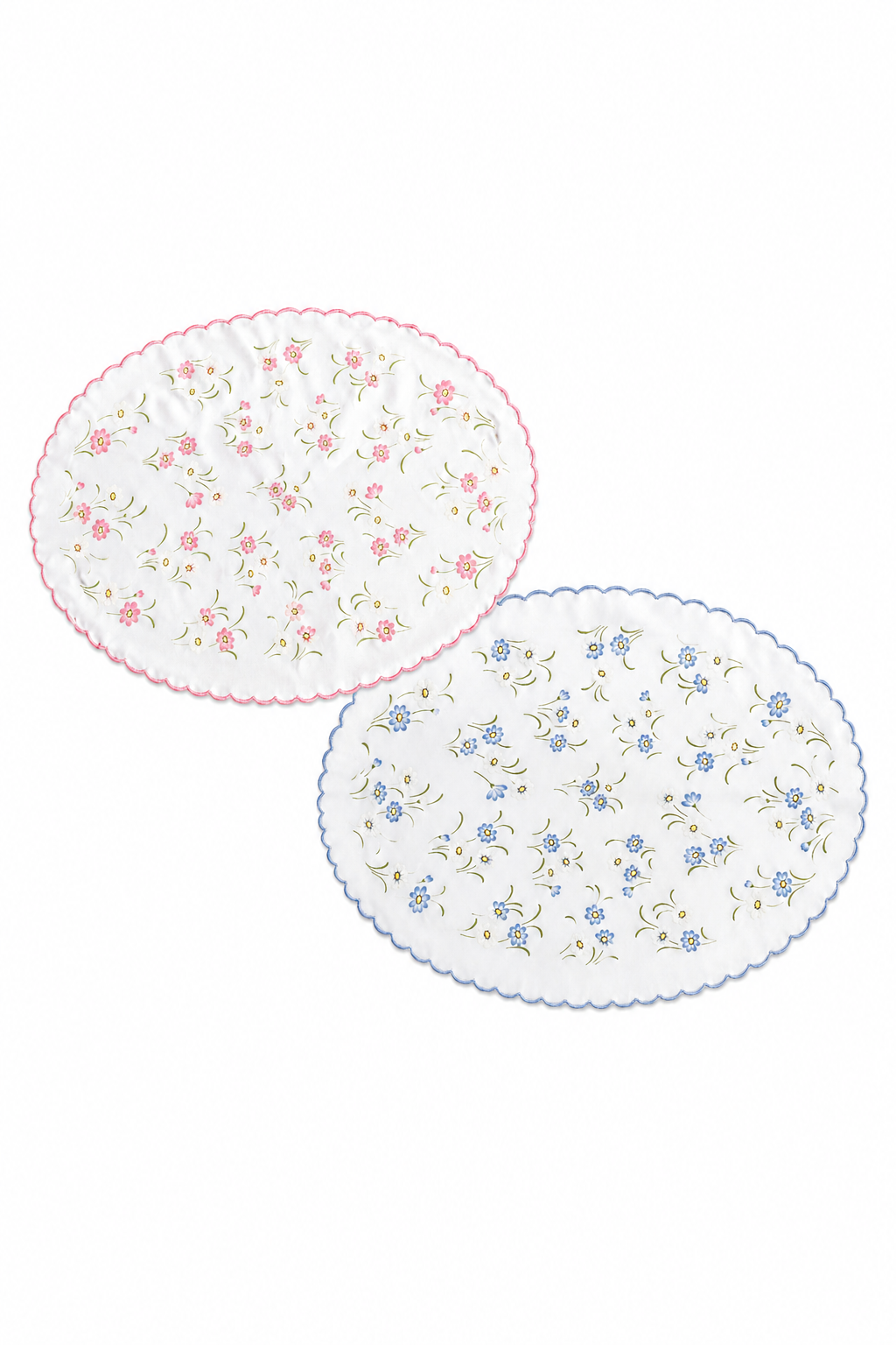 Vintage Floral Embroidered Table Mat / Doily | Pink or Blue Cottagecore Placemat | 1970s–1980s