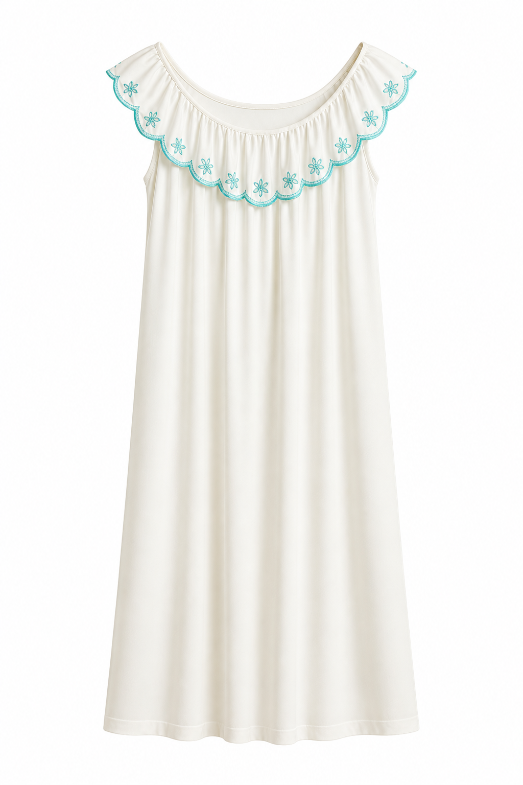 Vintage White & Blue Embroidered Nightgown | Retro Sleeveless Lounge Dress - Size S/M