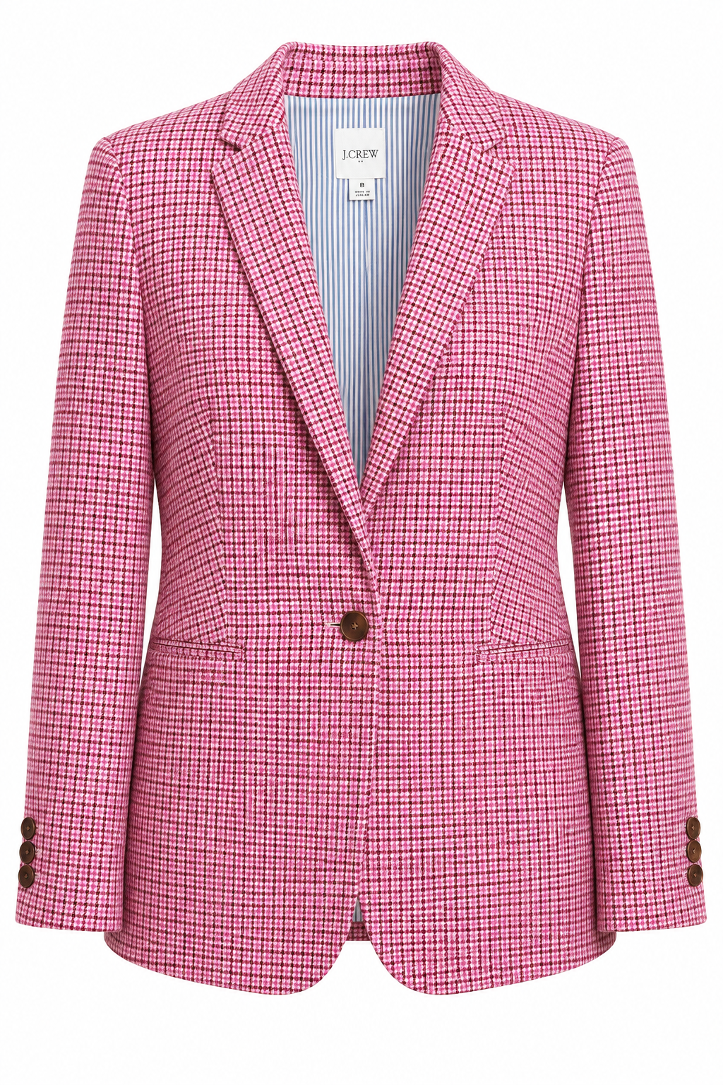 J.Crew Holland Blazer Size 8 NWT Pink Berry Burgundy Houndstooth Plaid Wool Blend Academia Jacket