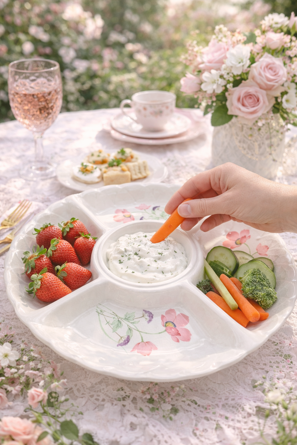 Vintage Nitto Japan Fine China Chip & Dip Platter | Floral Porcelain Serving Tray