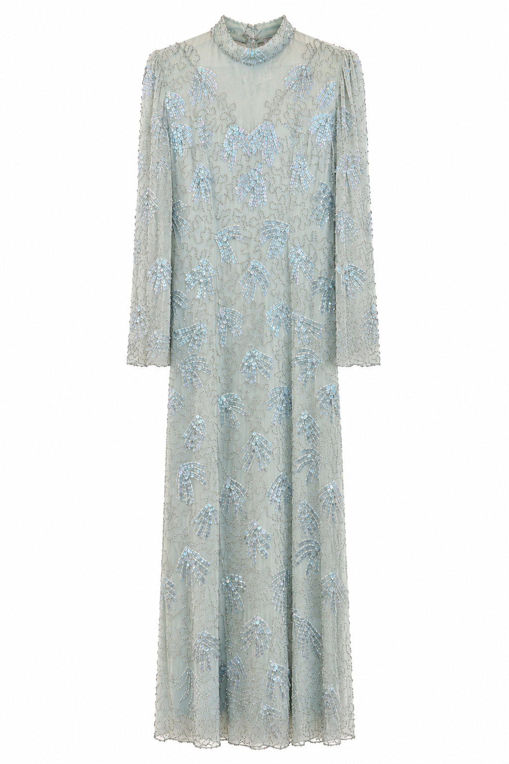 Vintage 100% Silk Hand-Beaded Evening Gown | Seafoam Green Sequin Formal Dress | Size 10
