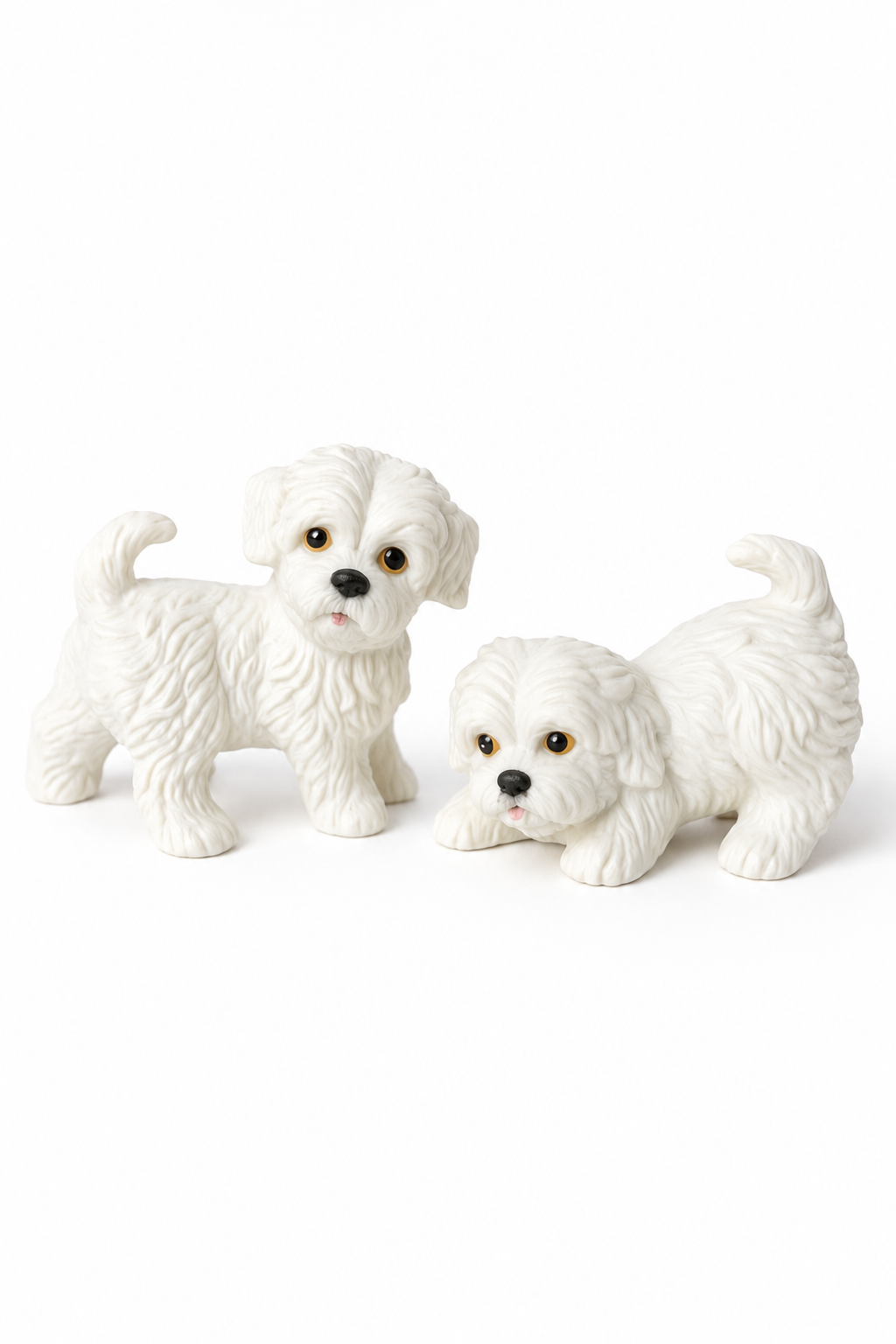 Vintage 1980s HOMCO Maltese Puppy Figurines | Set of 2 White Porcelain Dogs | Cottagecore Nursery Decor