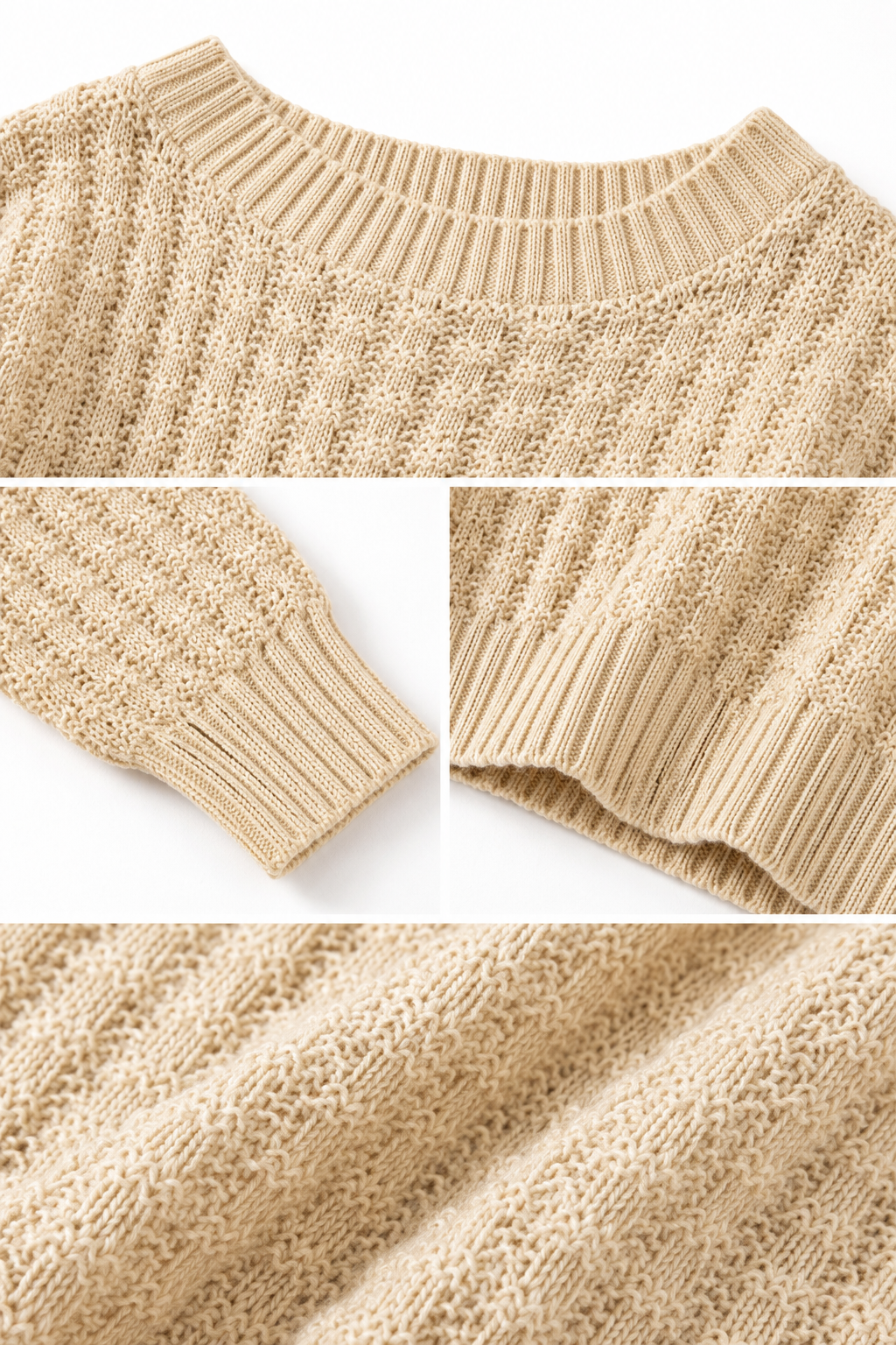 Vintage Beige Knit Sweater | Cozy Oversized Cottagecore Pullover | Small–Medium