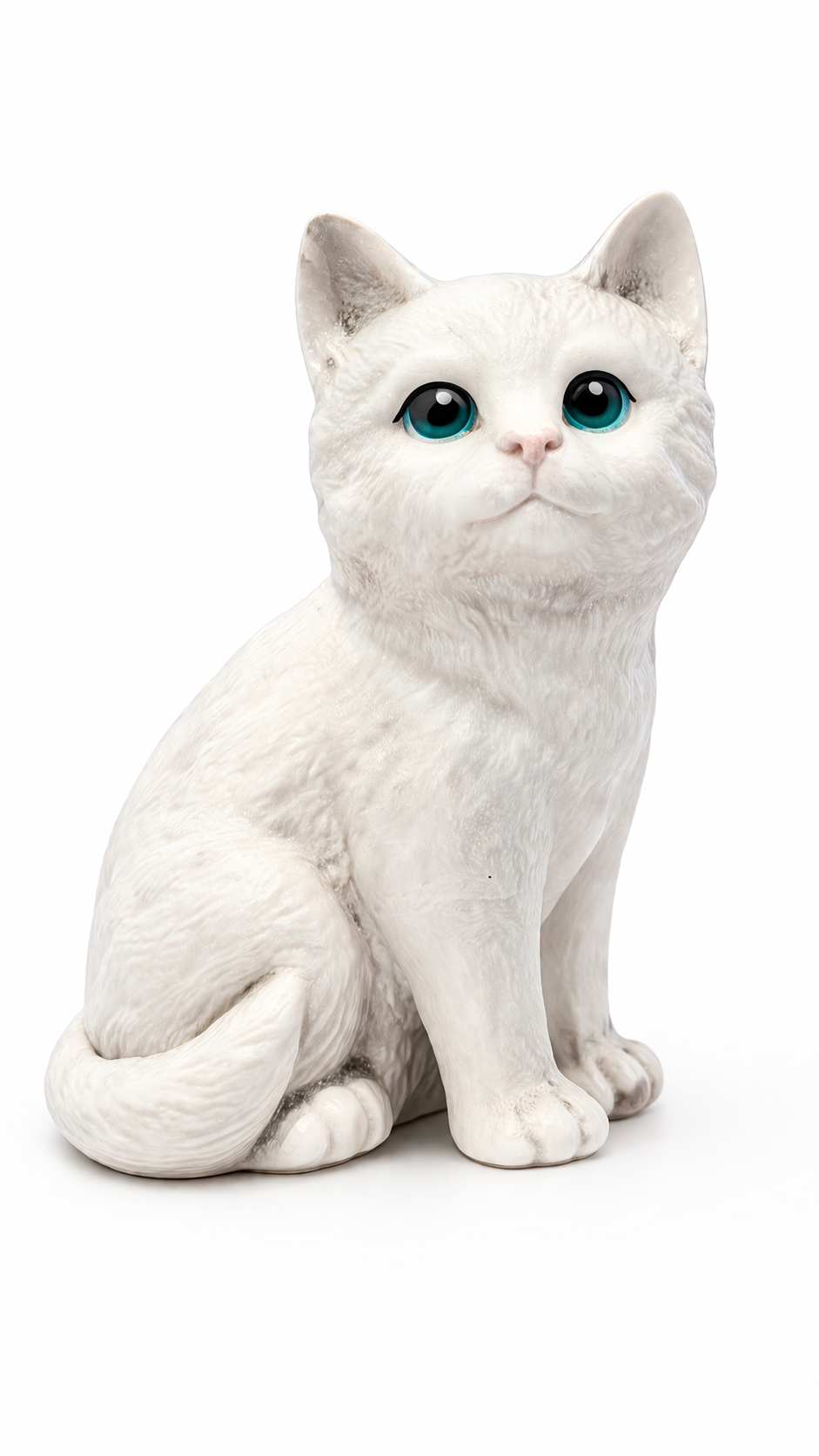 Vintage 1980s White Cat Figurine | Big Blue Eyes, Ceramic Kitten Decor, Made in USA