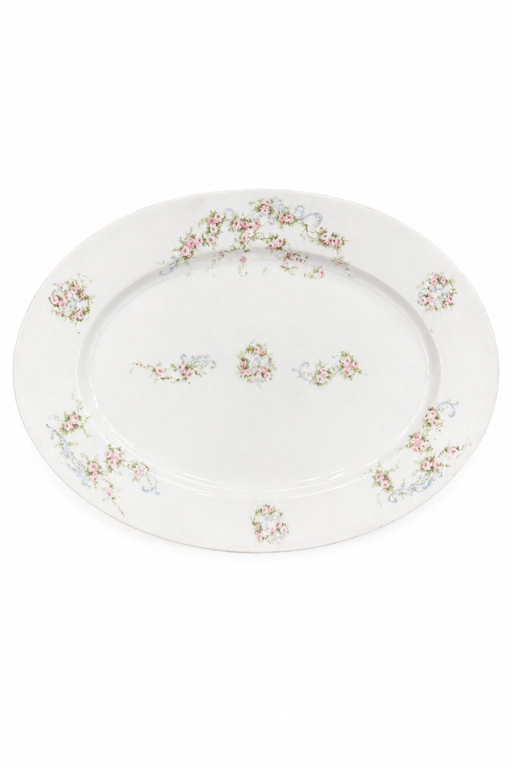 Large Antique Austrian Oval Serving Platter (1891–1918) | Victorian Floral Porcelain