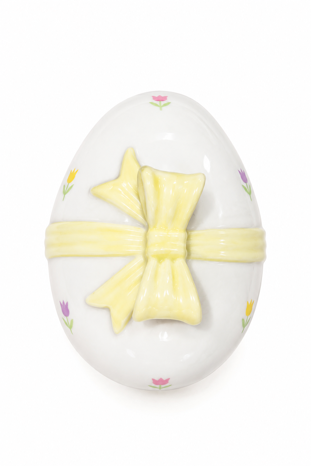 Vintage Pastel Tulip Egg Trinket Box with Yellow Bow | Dainty Keepsake Box