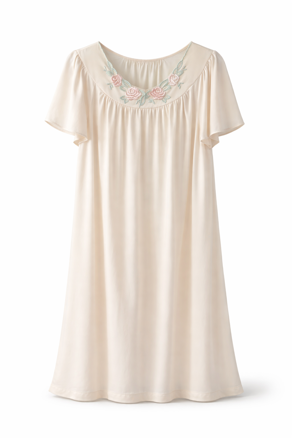 Vintage Cream Floral Embroidered Nightgown | Cottagecore Lace Sleep Dress, Romantic Loungewear (Size M)