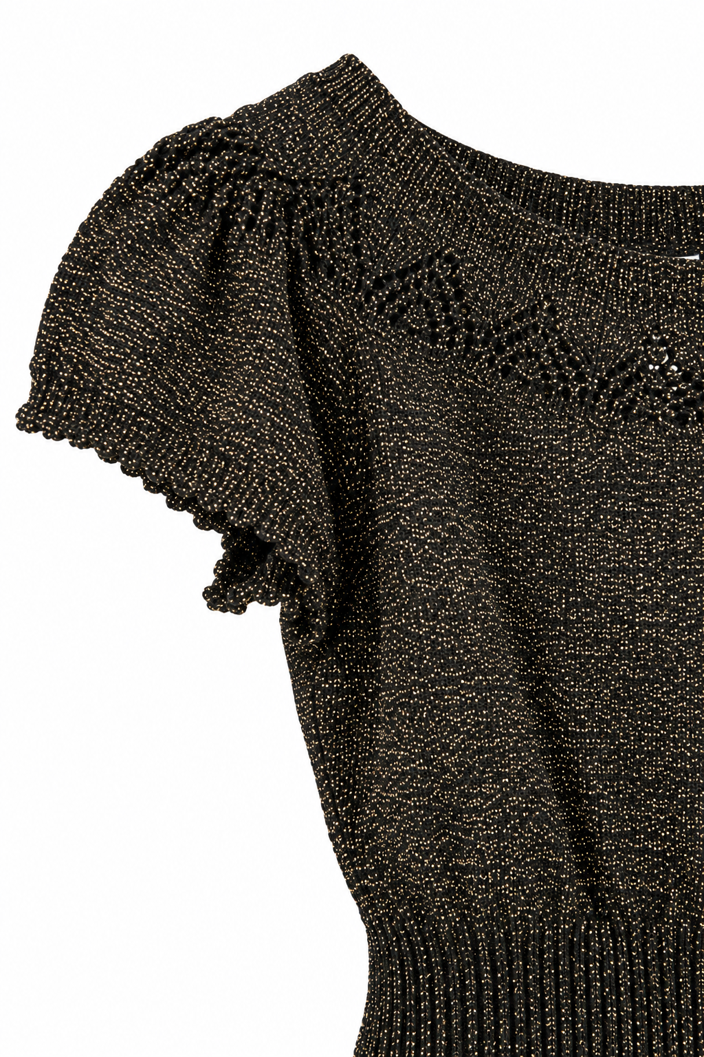 Vintage Handmade Black & Gold Metallic Knit Beaded Blouse Top – Estimated Small