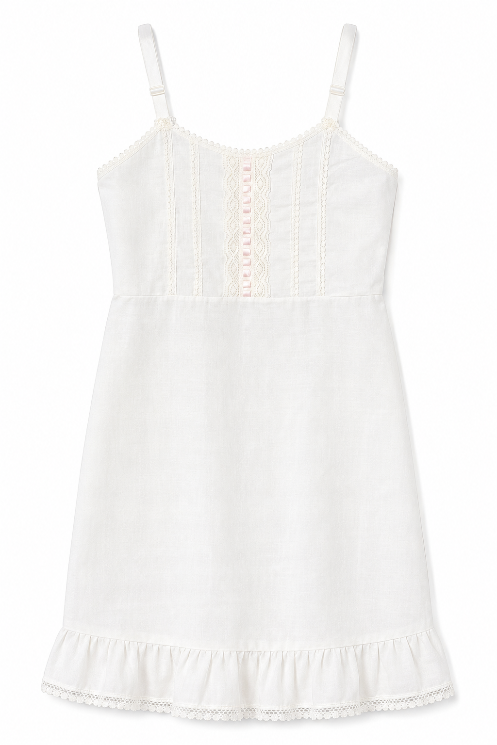 Vintage 1960s–70s Girls White Lace Slip Dress – Pink Ribbon | Size 12 ILGWU Union Made USA
