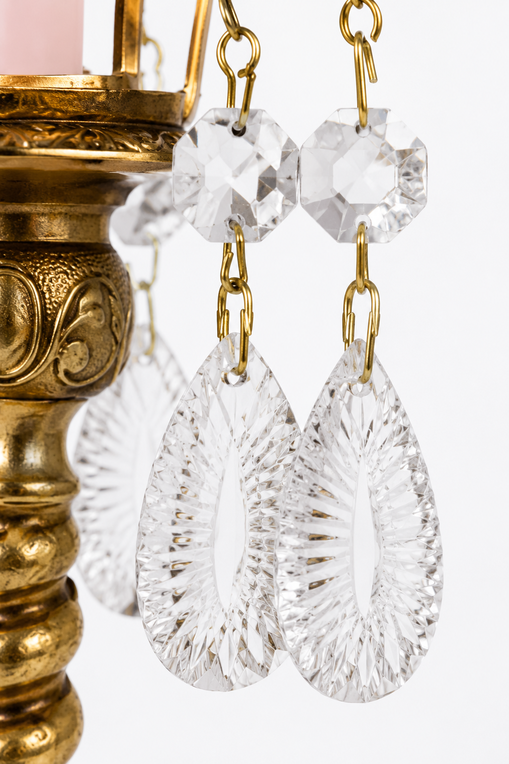 Vintage Made in England Brass Crystal Prism Candlestick Holders – Set of 2 Ornate Candle Holders