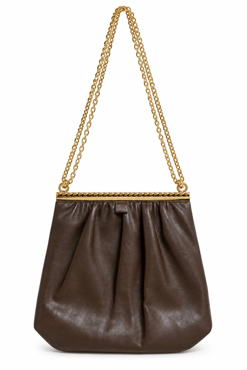 Vintage 1970s–80s Bronze Faux Leather Convertible Chain Shoulder Crossbody Bag