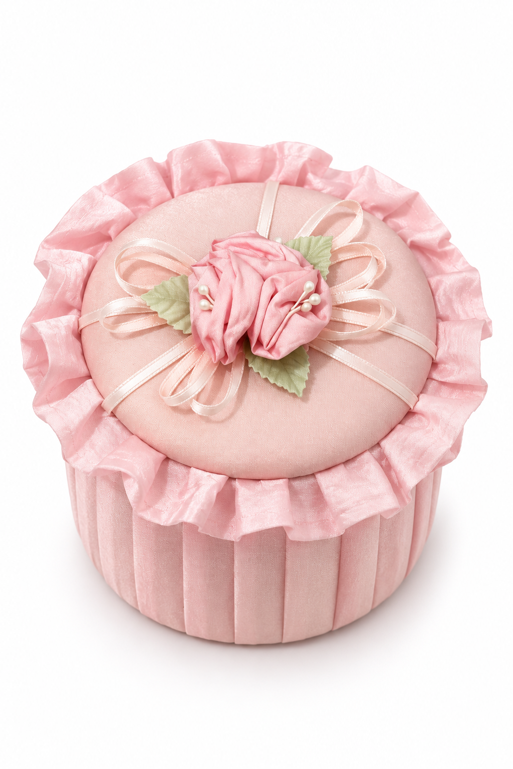 Vintage Pink Satin Musical Trinket Box | Rose & Ruffle Jewelry Box