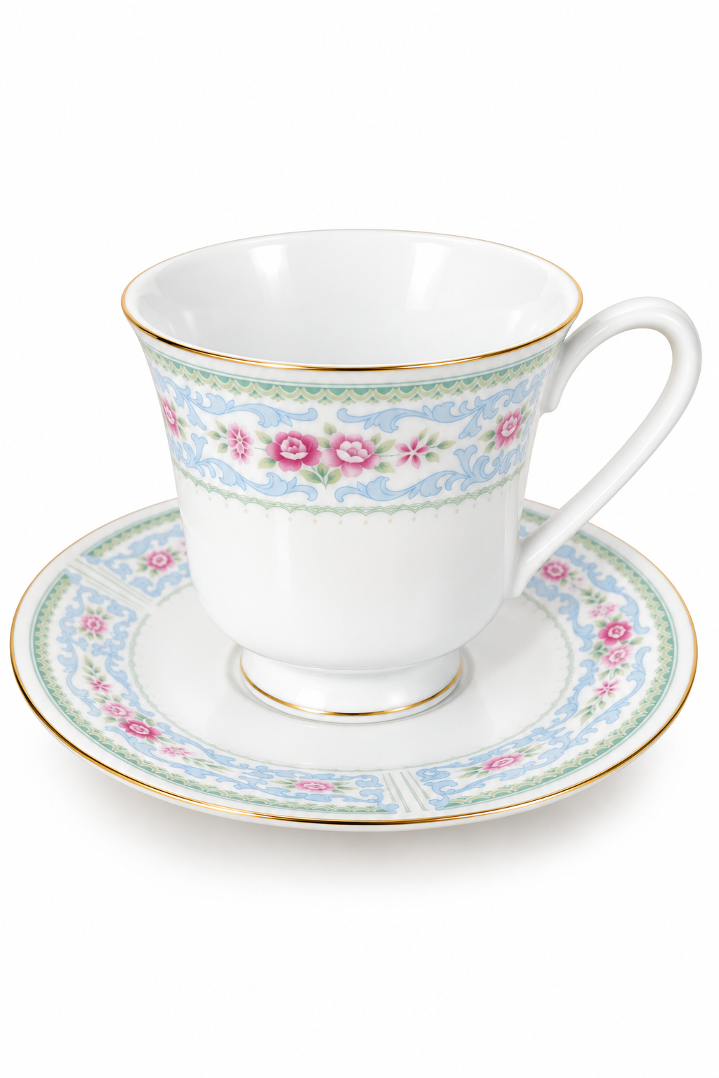 Vintage 1970s–1990s Floral Porcelain Teacup & Saucer Set