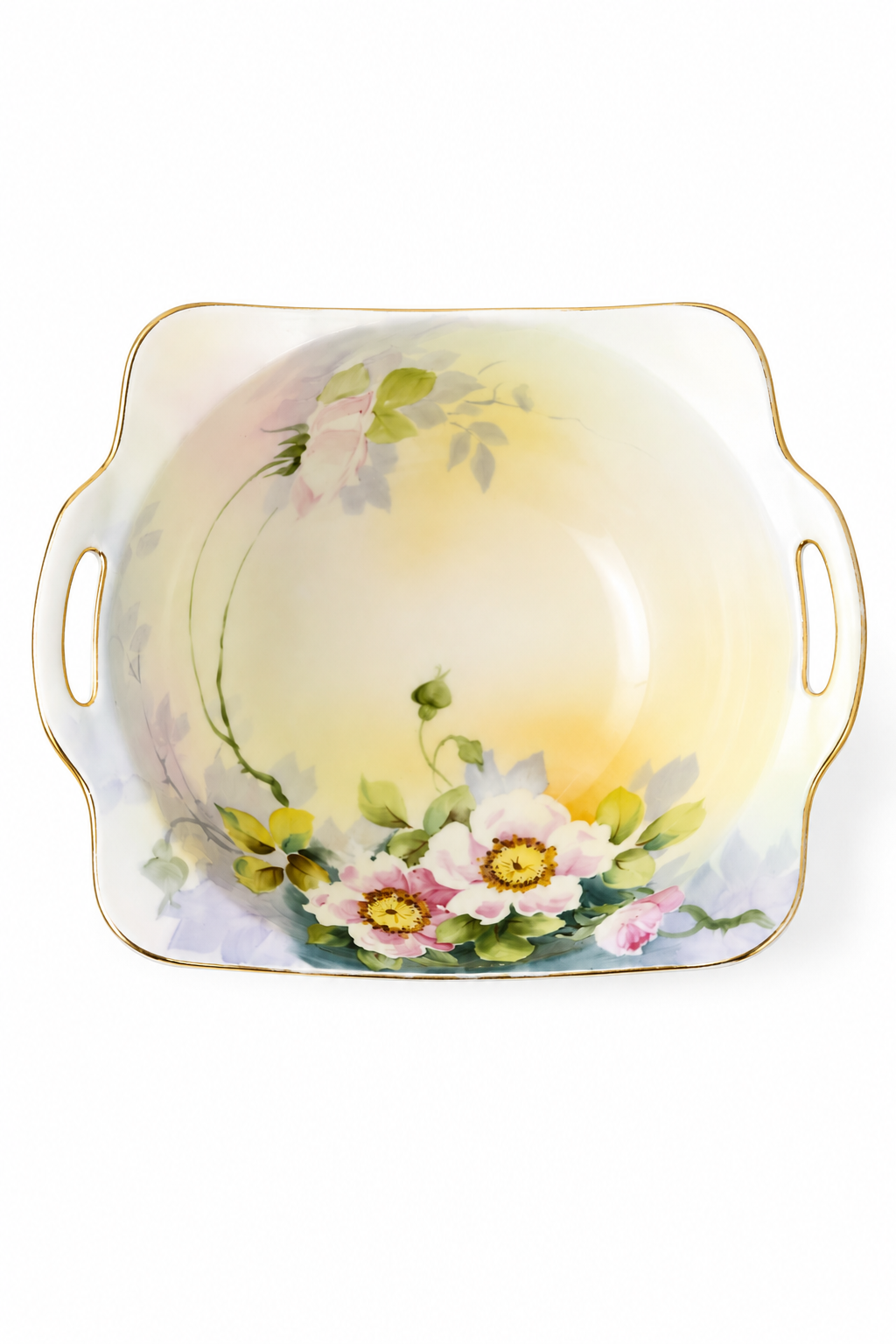 Antique Nippon Hand-Painted Floral Porcelain Serving Bowl with Handles – Japanese Gold Trim
