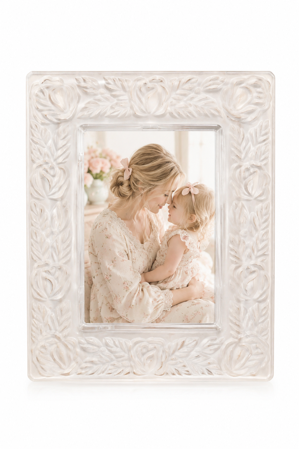 Vintage 1980s Mikasa Satin Roses Crystal Picture Frame | Frosted Rose Crystal Photo Frame | Romantic Floral Picture Frame | Made in Austria