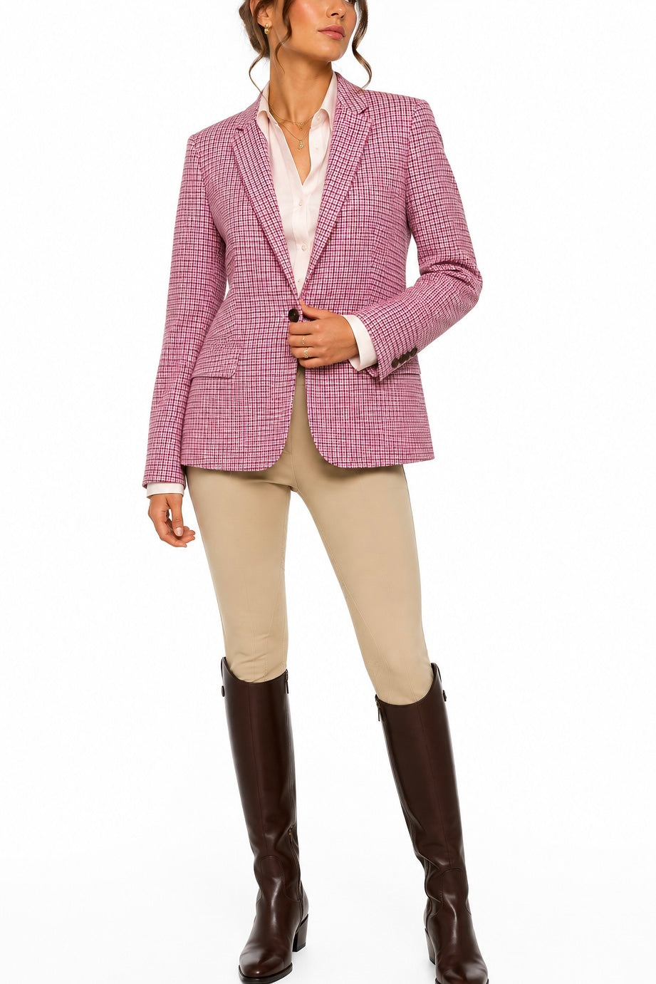 J.Crew Holland Blazer Size 8 NWT Pink Berry Burgundy Houndstooth Plaid Wool Blend Academia Jacket