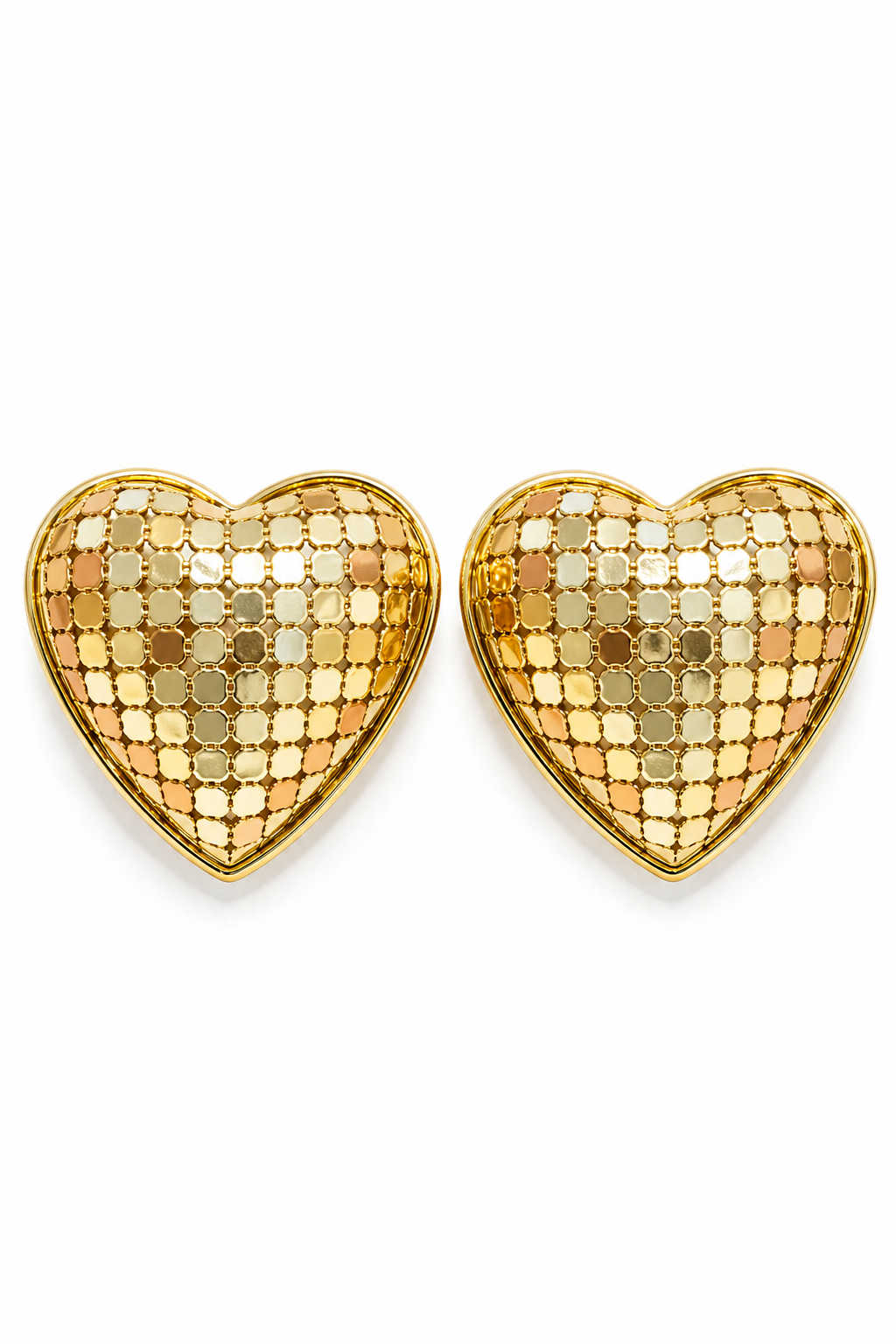 Vintage 1990s Gold Mesh Heart Statement Earrings | Bold Heart Stud Earrings