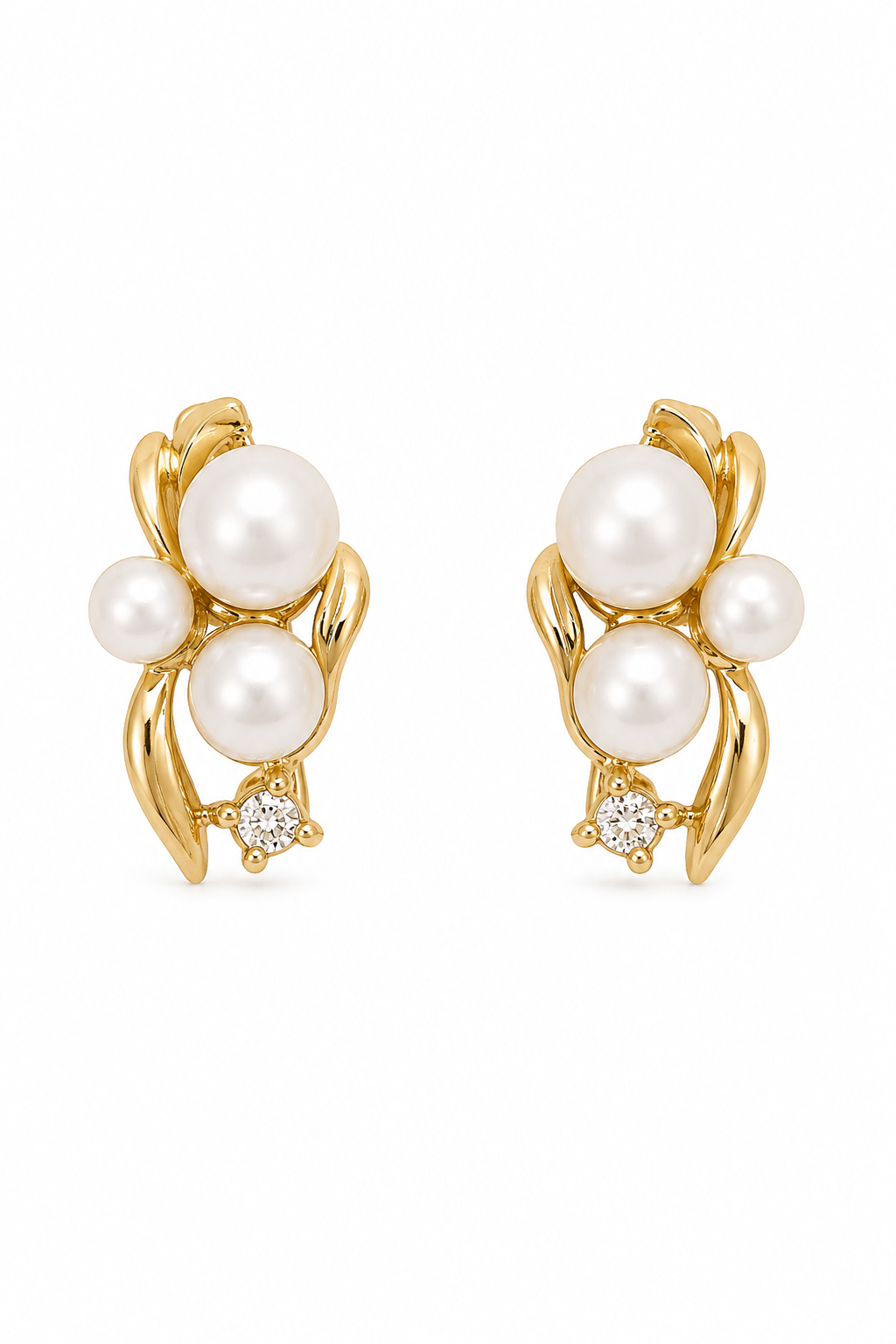 Y2K Gold-Tone Safety Pin Drop Earrings with Clear Teardrop Crystals